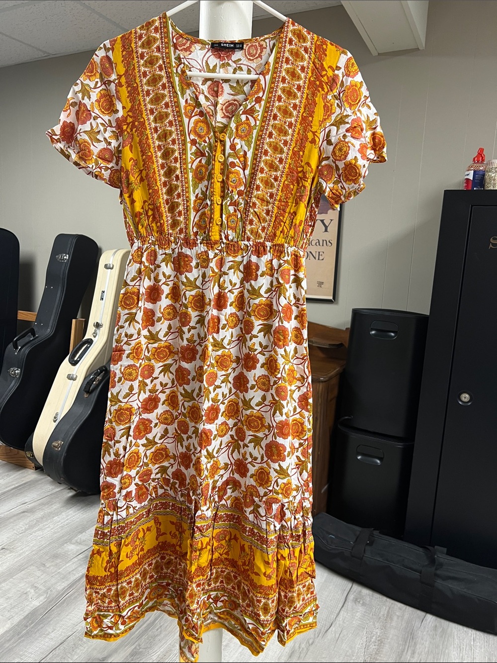 SHEIN White Yellow Orange Floral Midi Dress